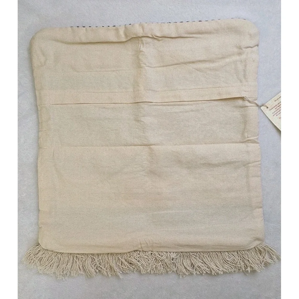 2 REDEARTH Handmade Boho Pillow Covers Bohemian Chic Farmhouse Fringe 18x18 Sham